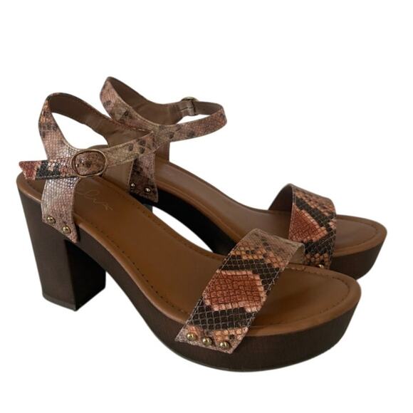 Celia Women's  Platform  Block Heels Brown Python Retro Sandals Animal Print 10 - Picture 1 of 13